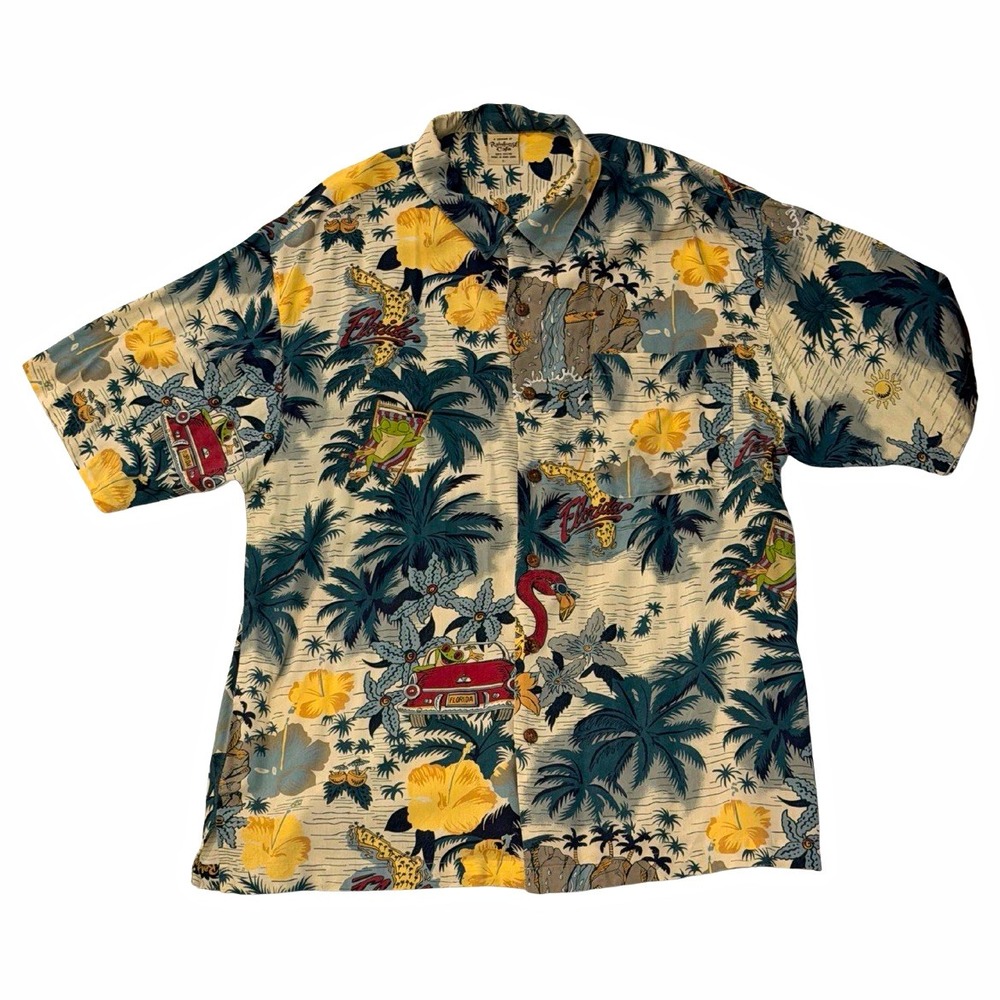 Rainforest Cafe Men's L Button-Up Rayon Short Sleeve Hawaiian Frog